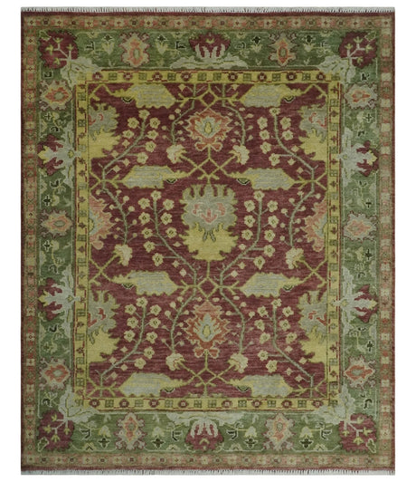 Wool Traditional Brown, Green and Beige 8x10 Floral Hand knotted Oushak Area Rug