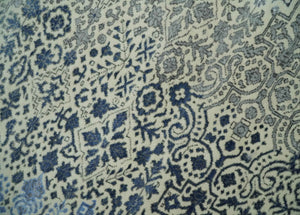 Woolen Modern Contemporray Wool Beige, Blue and Silver Hand knotted Rug