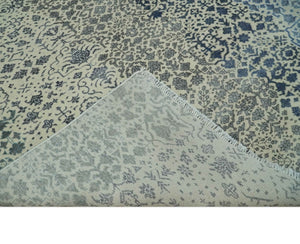 Woolen Modern Contemporray Wool Beige, Blue and Silver Hand knotted Rug