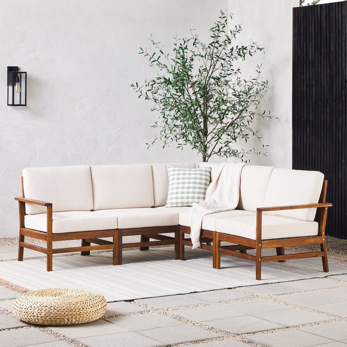 Wren Modern Wood 5-Piece Outdoor Corner Sectional