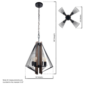 Zenith 4-Light Black & Wood Dimmable Pendant Light