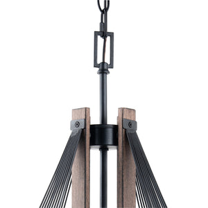 Zenith 4-Light Black & Wood Dimmable Pendant Light