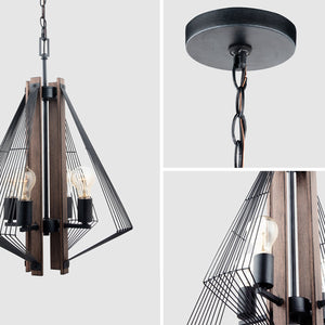 Zenith 4-Light Black & Wood Dimmable Pendant Light