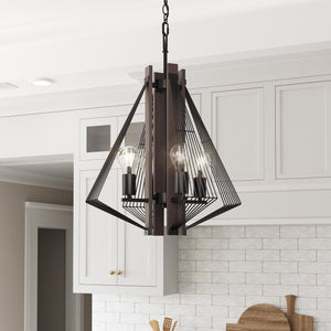 Zenith 4-Light Black & Wood Dimmable Pendant Light