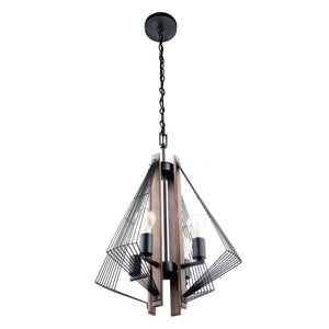 Zenith 4-Light Black & Wood Dimmable Pendant Light