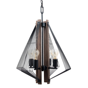 Zenith 4-Light Black & Wood Dimmable Pendant Light
