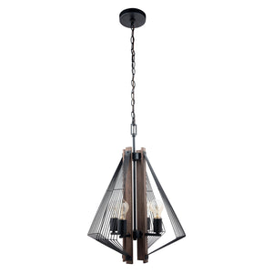 Zenith 4-Light Black & Wood Dimmable Pendant Light